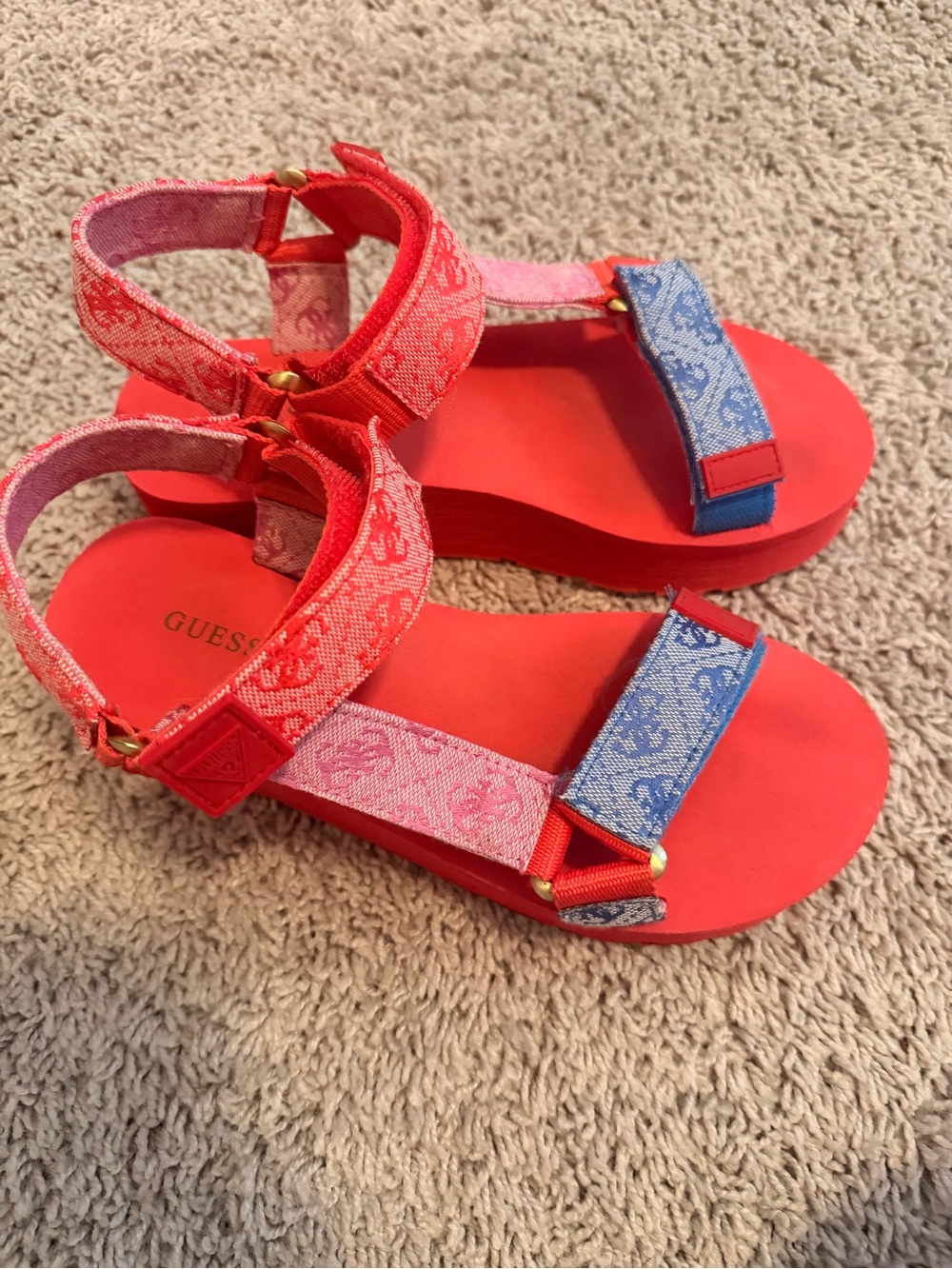 GUESS Red Pink and Blue Strap Sandals